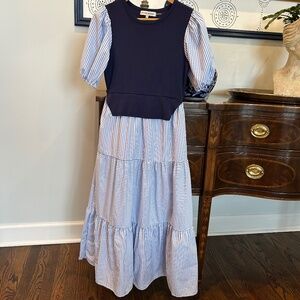 English Factory NWOT Navy and White Tiered Dress Size Extra Small
